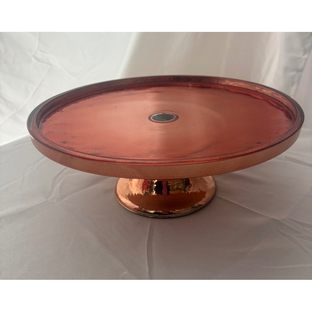 Handcrafted Copper Toned Glass Cake Stand Hammered Pedestal 12.5 Inch Display